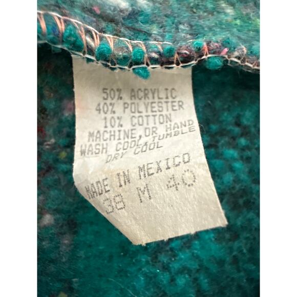 Original Art-Maz Style Turquise Striped Mexican Baja Hoodie Poncho Jacket - Picture 8 of 8